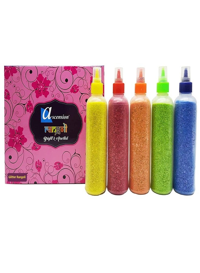 أسينشين مجموعة أسينشن رانجولي، 5 زجاجات مسحوق رانجولي متعدد الألوان (80 غرام لكل زجاجة)، مع 5 قوالب دائرية متعددة التصاميم (4 بوصات)، ألوان مسحوق رانجولي، مجموعة صنع رانجولي لعيد ديوالي، نافراتري، بونغال، أونام - Image 2